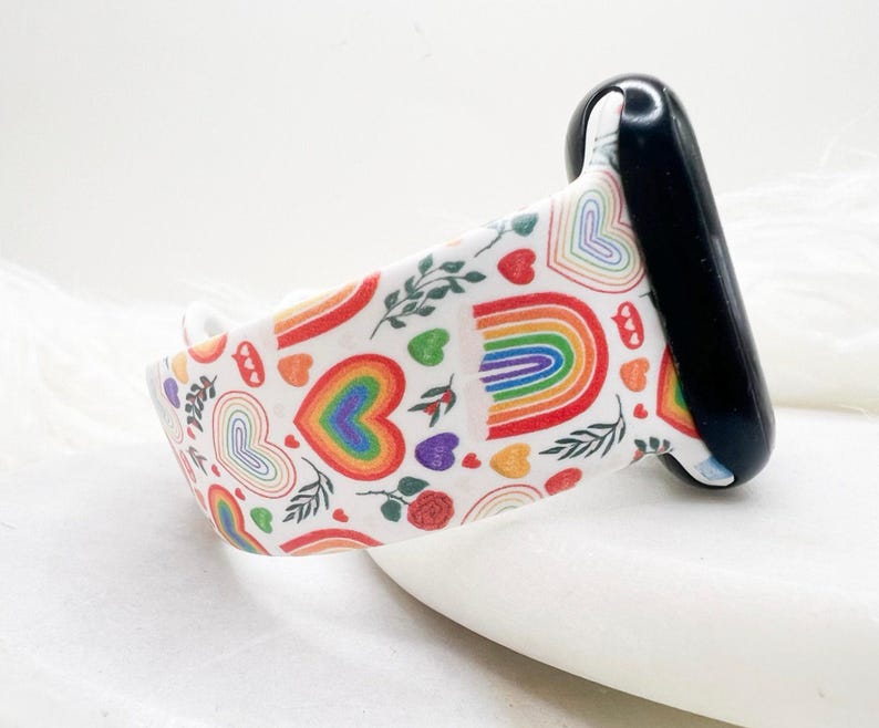 Rainbow Heart Pride Watch Band compatible with Apple Watch Fitbit Samsung image 1