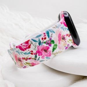Printed Watercolor Peonies Watch Band compatible with Apple Watch Fitbit Samsung image 1