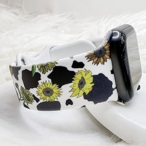 Sunflower Cow Print Watch Band compatible with Apple Watch Fitbit Samsung