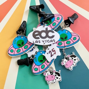 Alien Cow Abduction Sprout Clips, Festival Hat Charm, Rave Accessories, Kandi trinkets, PLUR gifts, Set of 5, handmade hat clip