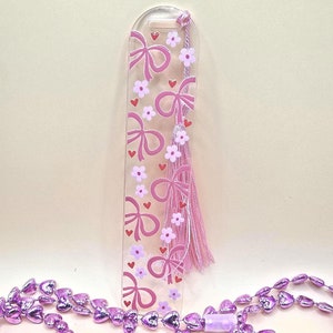 Girly Coquette Ribbons Acrylic Bookmark with Pink Tassel