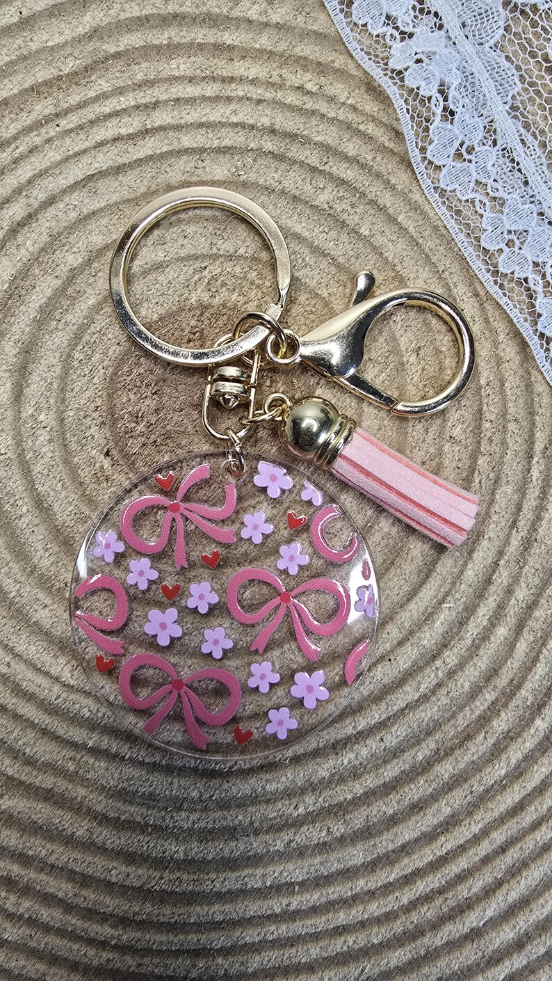 Keychains Custom Ribbons Personalized Acrylic Keychain: Pink Ribbons, Custom Name, Clear Key ...