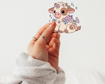 Spring Cow Sticker, Floral, Girly