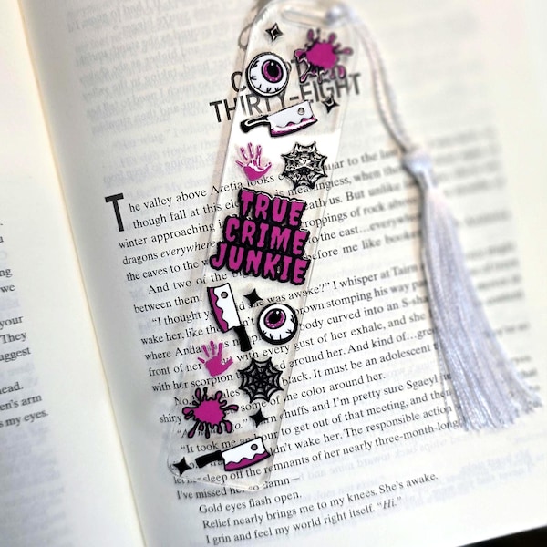 True Crime Junkie Acrylic Bookmark, Gift for Readers, Book Lover Gift