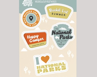 4x6 National Parks | Explorer | Bucket List Summer | Happy Camper vinyl sticker sheet