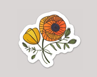 hand drawn poppy vinyl sticker