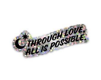 Through love, all is possible | vinyl glitter sticker | Crescent City quote | Bookish | Kindle sticker | SJM