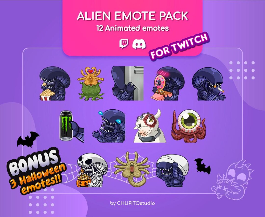 Alien Emote Pack Animated | 12 Twitch Emotes Bundle | Xenomorph Emotes ...