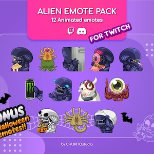 Alien Emote Pack Animated | 12 Twitch Emotes Bundle | Xenomorph Emotes | Funny Stream Emotes