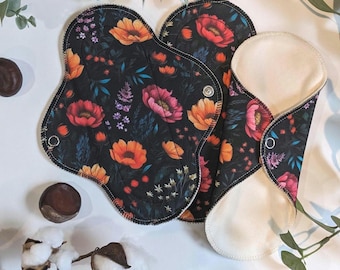 8" Organic Cotton Reusable Panty Liners - Handmade Cloth Pads, 3 Pack