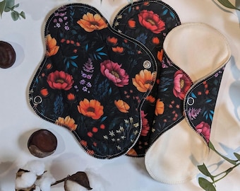 8" Organic Cotton Reusable Panty Liners - Handmade Cloth Pads, 3 Pack