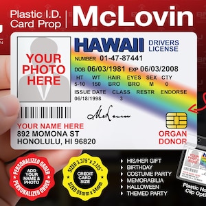 McLovin ID Badge - Personalized PVC Plastic Prop with Your Name and Picture - Perfect for Cosplay or Fun Collectors' Item