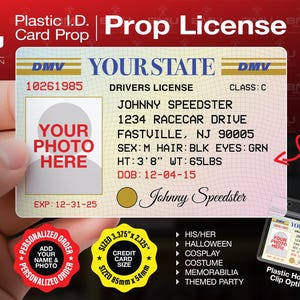 Kids Driver’s License - Personalized Play ID Card - Custom Toy License for Pretend Play, Fun Gift, or Prop - Plastic & Printable PDF