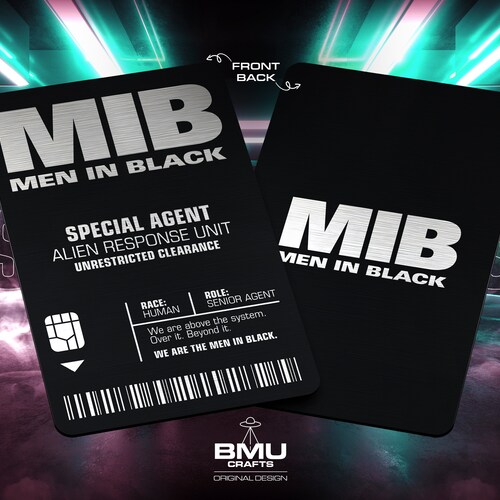 Laser Engraved MIB Special Agent Aluminum Card, Cosplay Prop