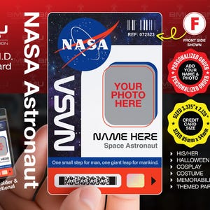 Custom NASA Astronaut ID Badge - Personalized PVC Outer Space tag with Your Name and Picture - Perfect for Offices, Conferences and Events