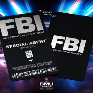 Laser Engraved FBI Special Agent Aluminum Wallet Card - Halloween, Cosplay, Costume Prop - Size 3.4&quot; x 2.1&quot;, 0.8mm thick