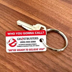 Ghostbusters Keychain Tag | Slim PVC Hotel Key Fob 1.125×2.125 | Retro 80s Movie Gift | Durable Plastic Fan Accessory