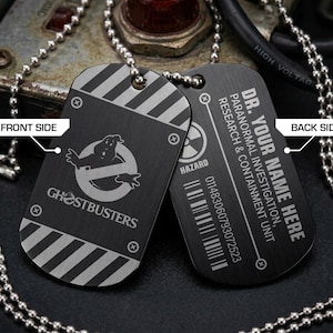 Custom Ghostbusters Dog Tag Set, Personalized Black Aluminum ID Keychain, Movie Prop Cosplay Gift