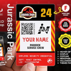 Jurassic Park Employee ID - Personalized Dino Badge - Optional Badge Holder - Gift - Jurassic Park fans - 3.375” x 2.125” Plastic Card