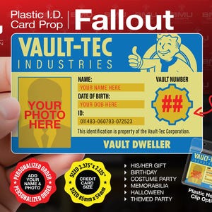 Fallout Vault-Tec ID Badge - Personalized PVC Plastic Prop with Your Name and Picture - Perfect for Cosplay or Collectors