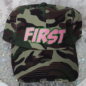 AKA Inspired Camo Hat | Probate Gift | Graduation Gift | Alpha Kappa Alpha Paraphernalia Gift | Pink and Green Sorority Hat | AKA gift ideas