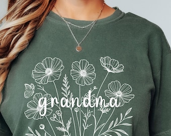 Camiseta Comfort Colors personalizada para a vovó, Camiseta floral para a vovó, Camiseta Comfort Colors personalizada para a vovó, Presente para a vovó, Dia das Mães, Presente para a mãe