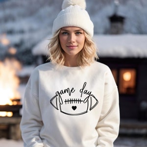 Sudadera con corazón para el día del partido, Sudadera de fútbol para mujer, Suéter de fútbol para mujer, Suéter de otoño, Sudadera de otoño para mujer, Camiseta de fútbol para mujer,