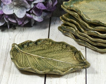 Medium Leaf Spoon Rest, Tea Bag Rest, Green Leaf Dish, Ring Dish, Handmade Pottery