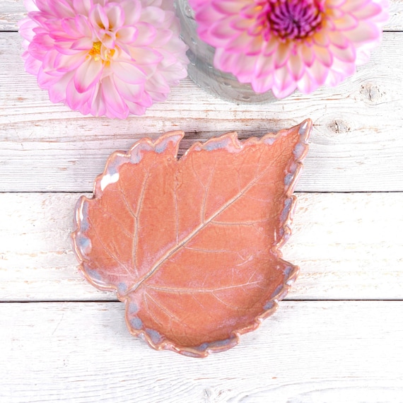 Maple Leaf Spoon Rest, Soft Pink Tea Bag Rest, Melody MudWorks Handmade Pottery