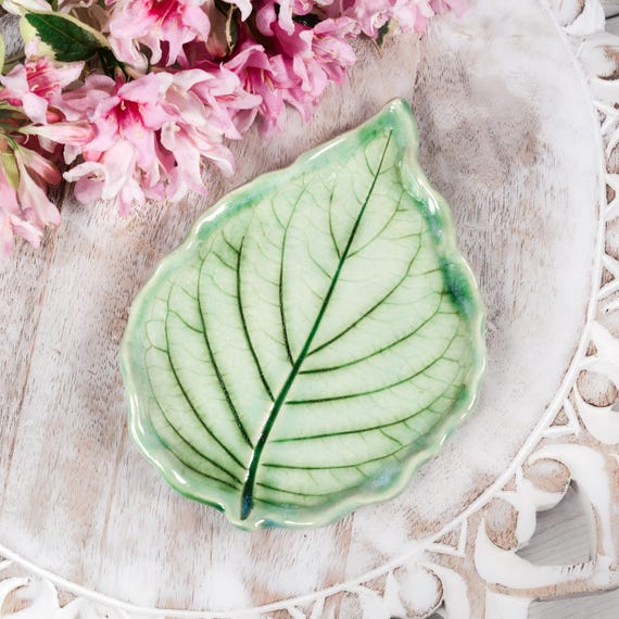 Large Mint Green Spoon Rest, Utensil Holder Pottery Leaf, Ceramic Dish, Snack Plate