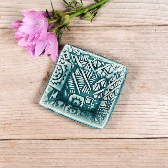 Tea Bag Rest, Dipping Dish, Mini Plate, Ring Dish, Geometric Design, Handcrafted Pottery