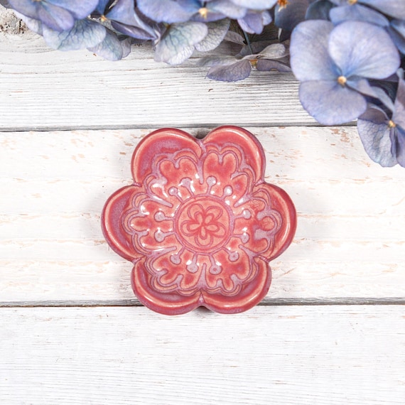 Flower Dish, Ring Holder, Pill Dish, Pretty Pink Handmade Pottery Art, Melody MudWorks