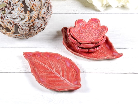 Bright Pink Dahlia Leaf, Tea Bag Rest, Small Spoon Rest, Pill Dish