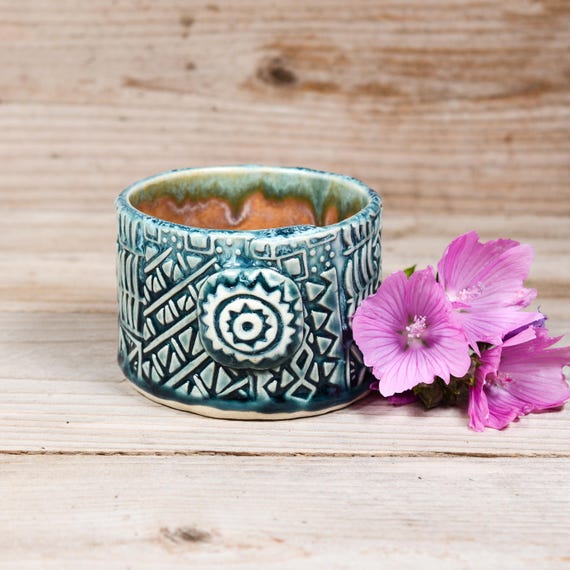 Ramekin, Dessert Bowl, Planter, Teal Blue, Handmade Stoneware Pottery