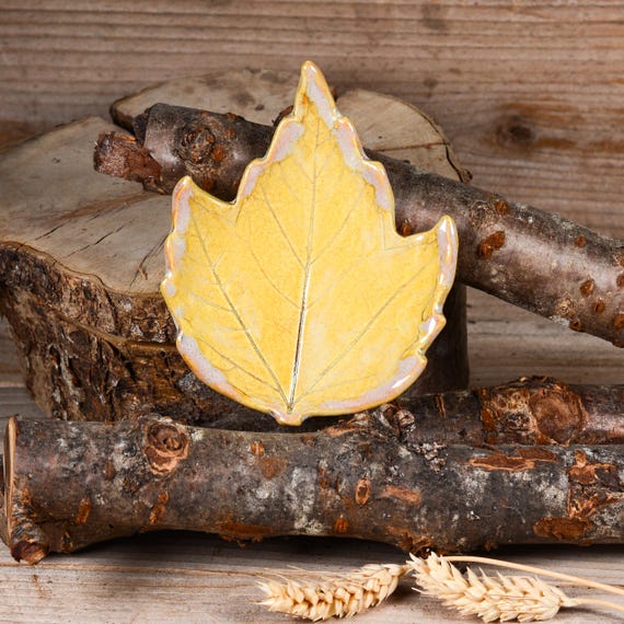 Tea Bag Rest, Maple Leaf, Yellow Spoon Rest, Melody MudWorks Handmade Pottery