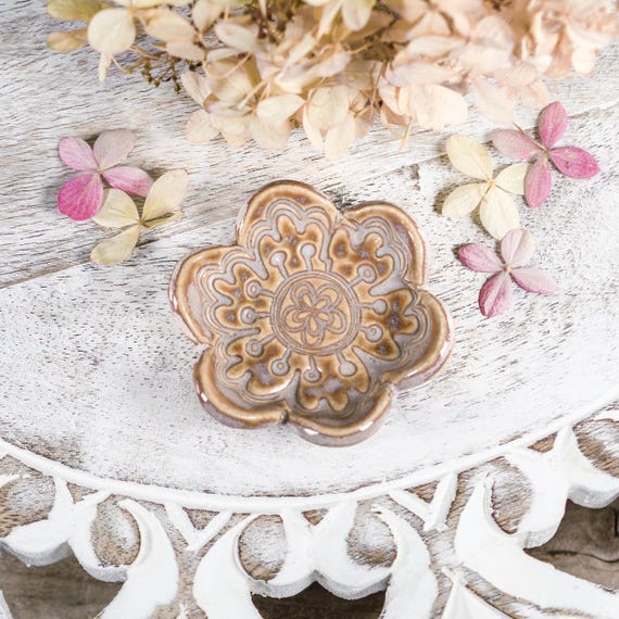 Little Flower Dish, Pill, Ring dish, Tiny Spoon Rest, Handmade Pottery Art, Melody MudWorks
