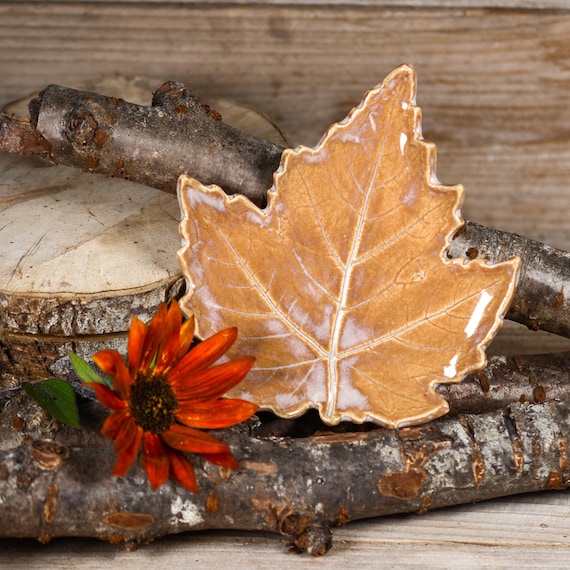 Spoon Rest, Maple Leaf, Golden Brown, Melody MudWorks Handmade Pottery