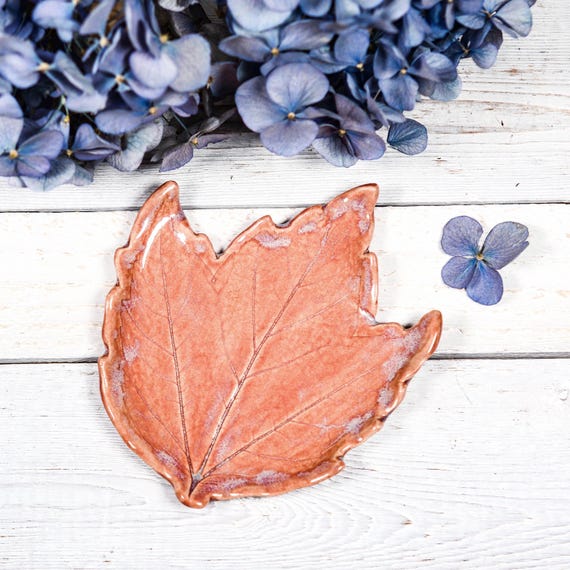 Pink Tea Bag Rest, Maple Leaf Spoon Rest, Coffee Bar Accessory, Peach Handmade Pottery