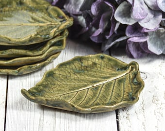 Small Leaf Tea Bag Rest, Spoon Rest, Ring Dish, Green Ceramic Leaf