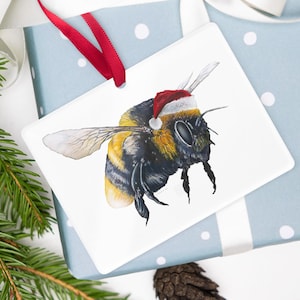 Bee Christmas Ornament | Insect Themed Holiday Bauble | Rectangular Christmas Charm | Gift Idea For Bee Lover | Gift Wrapping Idea
