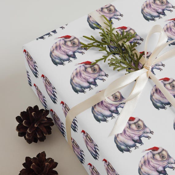 Tardigrade Wrapping Paper | Science Gift Wrap | Hand-Drawn Tardigrade Illustration | Set of 3 Sheets | Whimsical Christmas Wrapping Paper