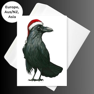 Weihnachtsmann Krähe | 10er Set Weihnachtskarten | Handgezeichnete Weihnachtskarten | Grußkarten Tier | Vogel-Weihnachtskarten | Karten mit wunderlichen Tieren