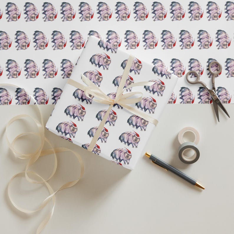 Tardigrade Wrapping Paper | Science Gift Wrap | Hand-Drawn Tardigrade Illustration | Set of 3 Sheets | Whimsical Christmas Wrapping Paper