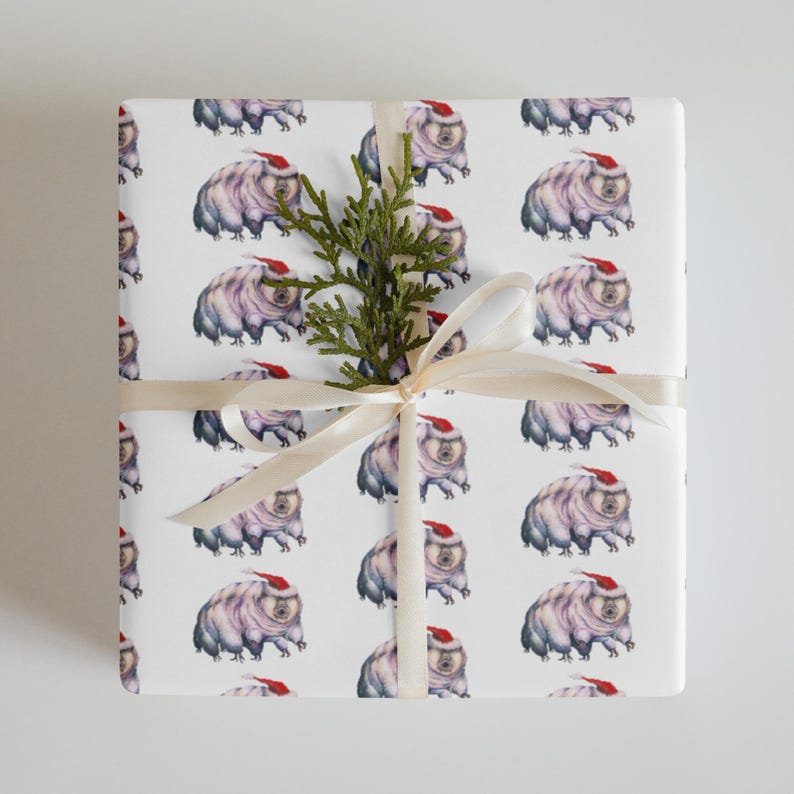 Tardigrade Wrapping Paper | Science Gift Wrap | Hand-Drawn Tardigrade Illustration | Set of 3 Sheets | Whimsical Christmas Wrapping Paper