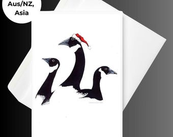 Santa Geese Christmas Cards | Set of 10 Holiday Cards | Geese Hand-Drawn Illustration | Whimsical Cards