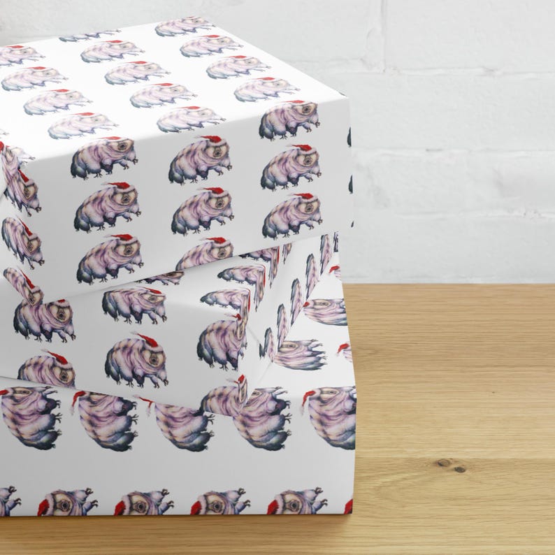 Tardigrade Wrapping Paper | Science Gift Wrap | Hand-Drawn Tardigrade Illustration | Set of 3 Sheets | Whimsical Christmas Wrapping Paper