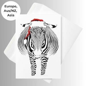 Biglietti di auguri di Babbo Natale Zebra / Set di 10 biglietti di auguri di zebra disegnati a mano / Biglietti di auguri di Babbo Natale con animali / Carini biglietti di auguri per le feste / Illustrazione disegnata a mano