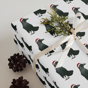 Carta da regalo a forma di corvo di Natale / Set di 3 fogli da regalo / Carta da regalo unica per le feste / Carta da regalo festiva per regali di Natale