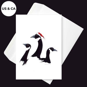 Cartões de Natal de gansos do Papai Noel | Conjunto de 10 | Ilustração de gansos desenhados à mão | Pássaros do Papai Noel em cartões | Cartões de gansos do Canadá | Cartões caprichosos