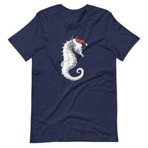 Sea Horse Christmas T-Shirt | Cotton Tee with Hand-Drawn Sea Horse | Festive Ocean Animal Gift | Holiday Unisex Apparel